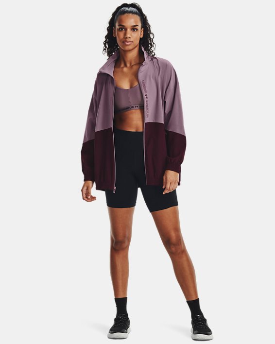 Women's UA Woven Oversized Full-Zip Jacket, Purple, pdpMainDesktop image number 2